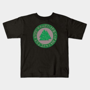 Vikings Distressed Valknut and Runes Green and Silver Kids T-Shirt